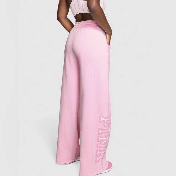 LOVESHACKFANCY PINK WIDE LEG SWEATPANTS NWT VS PINK COLLABORATION LUMITED ED - Picture 1 of 6